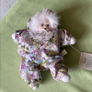 Floral Plush Doll with White Hair
